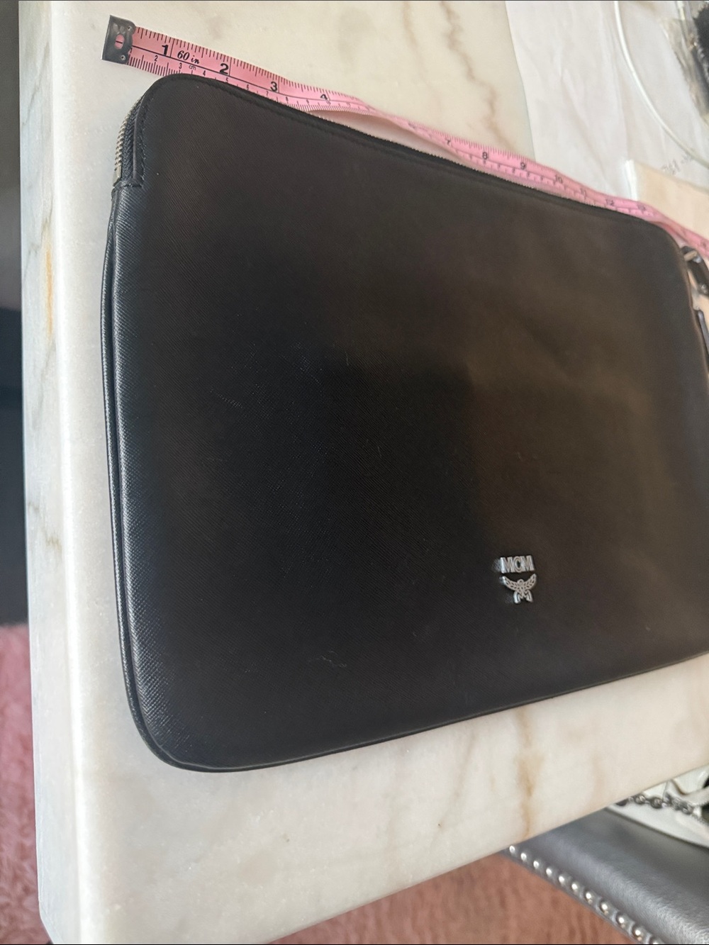 MCM Black Leather Laptop Sleeve with Silver Logo - Picture 3 of 9